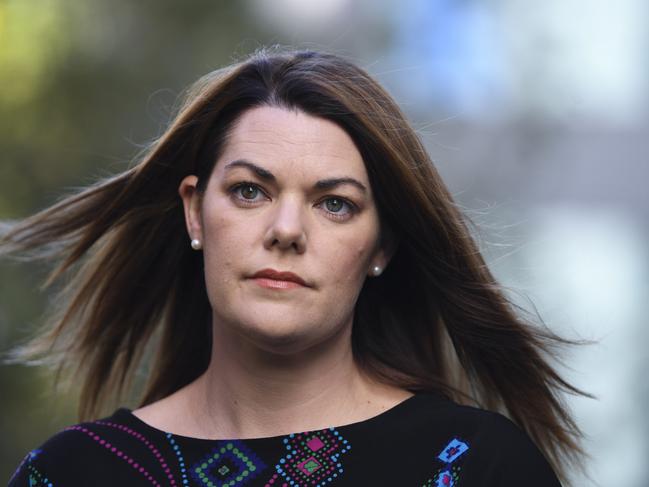 Australian Greens Senator Sarah Hanson-Young speaks to the media during a press conference at Parliament House in Canberra, Monday, May 7, 2018. Australia's Treasurer Scott Morrison will deliver his third Budget on Tuesday, May 8. (AAP Image/Lukas Coch) NO ARCHIVING