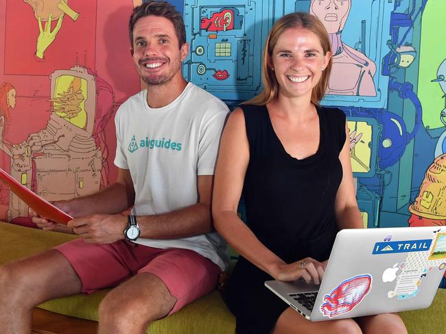 Paul Rowsthorn and Bibi Jellma co-founders of Airguides, a local tourism tech start-up business. Picture: Patrick Woods.