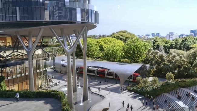 An artist’s impression of what a Camellia Metro station could look like. Picture: Billbergia