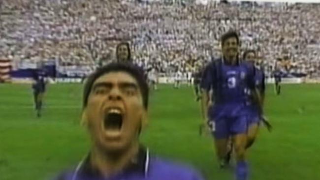 Diego Maradona’s infamous goal celebration at the 1994 World Cup.