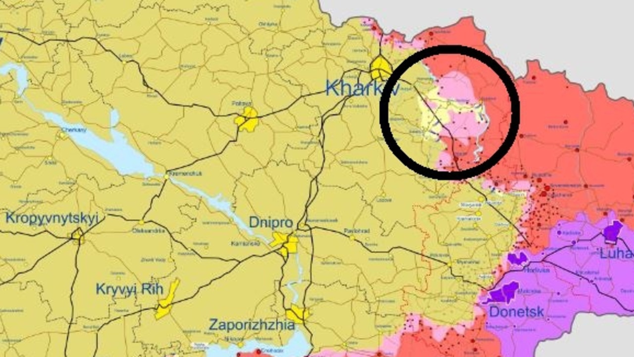 Ukraine has launched a huge offensive retaking land invaded by Russia in the east near Kharkiv. Picture: Ukraine War Map.