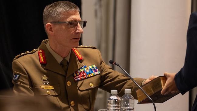 Chief of Defence Force General Angus Campbell, AO, DSC spent all of Thursday giving evidence before the Royal Commission. Picture: Royal Commission into Defence and Veteran Suicide.