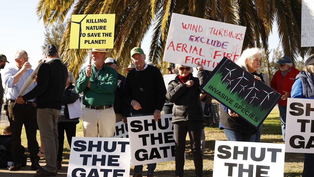 Protesters outside at the 2023 Bush Summit held at the Tamworth Regional Entertainment and Conference Centre. Picture: Jonathan Ng