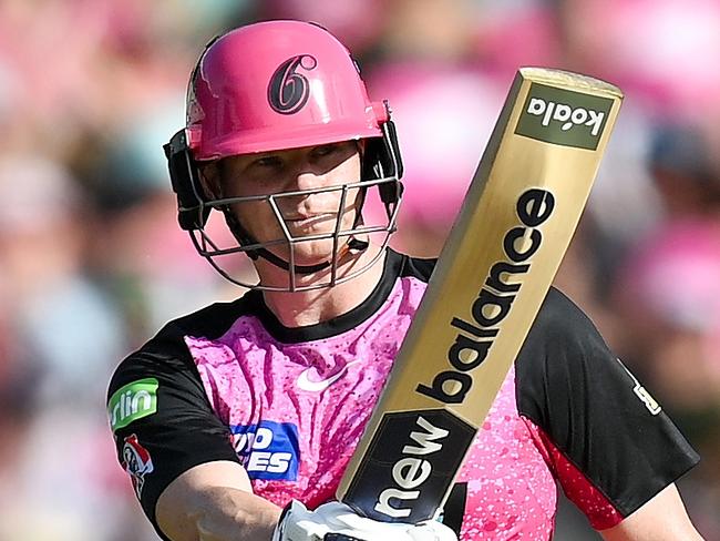 SYDNEY, AUSTRALIA - JANUARY 11: Steve Smith of Sixers celebrates his half century during the BBL match between Sydney Sixers and Perth Scorchers at Sydney Cricket Ground, on January 11, 2025, in Sydney, Australia. (Photo by Izhar Khan/Getty Images)