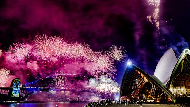 The Sydney NYE fireworks seen from the Sydney Opera House. Picture: Brook Mitchell/Getty Images