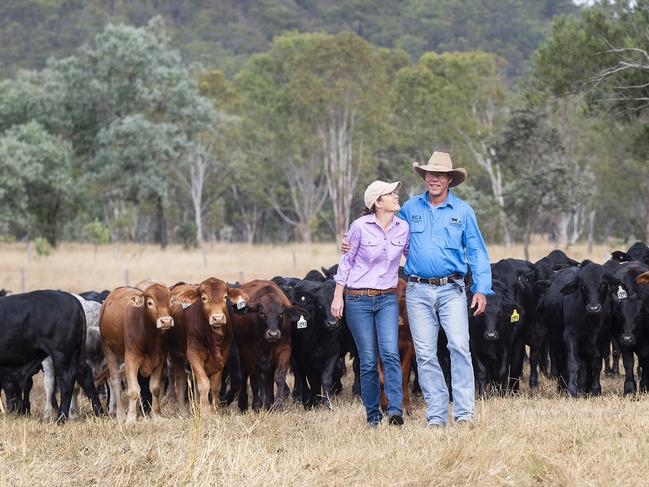 News 12.6.20 AUS Rob and Nadia Campbell on their Goondicum station east of Monto QLD. Pic John Wilson