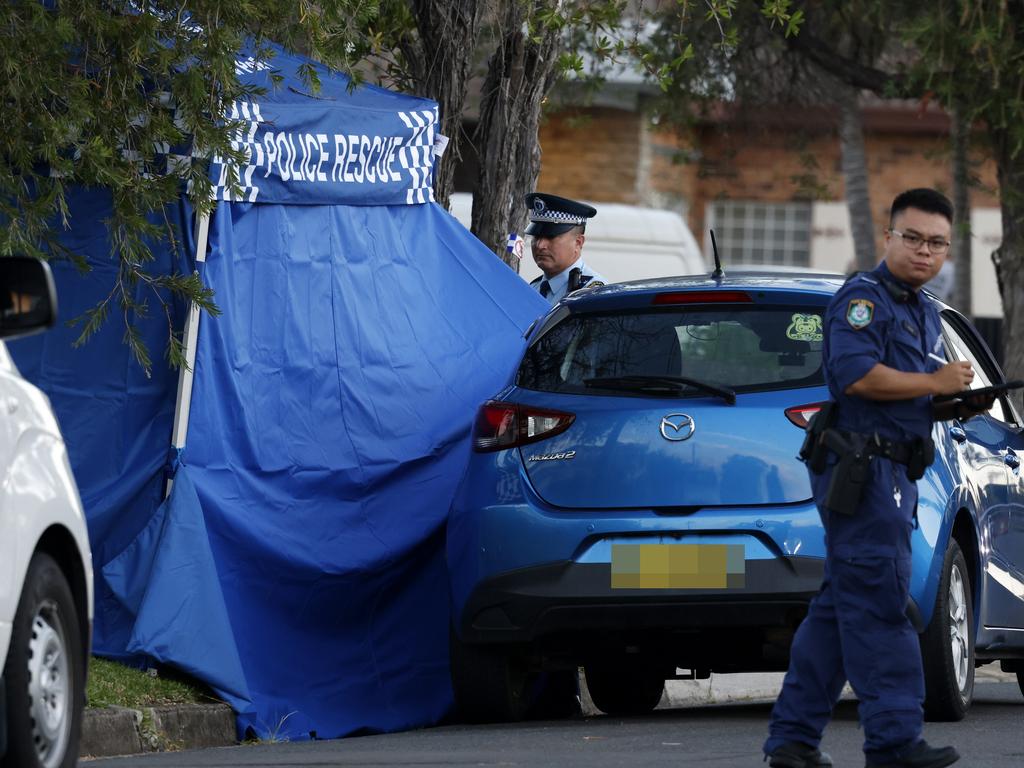 Police on the scene outside the childcare centre at Earlwood after a child was found dead in a car. Picture: NewsWire / Jonathan Ng