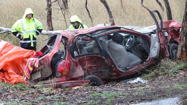Confronting footage has emerged from inside the Toyota which later crashed into a tree in a small Victorian town, killing four young lives over the weekend. Picture: NCA NewsWire / David Crosling
