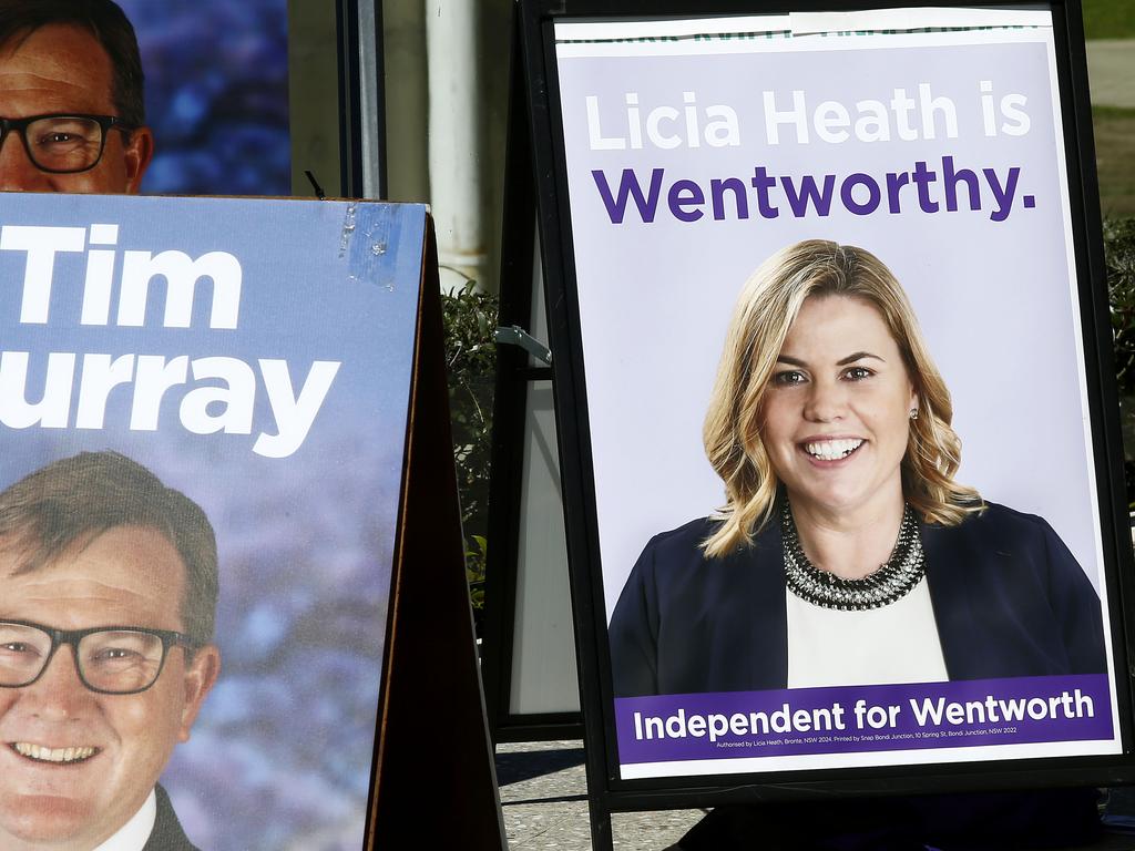 Candidate posters for Tim Murray and Licia heath in Waverley Park for the Wentworth By-election. Picture: John Appleyard