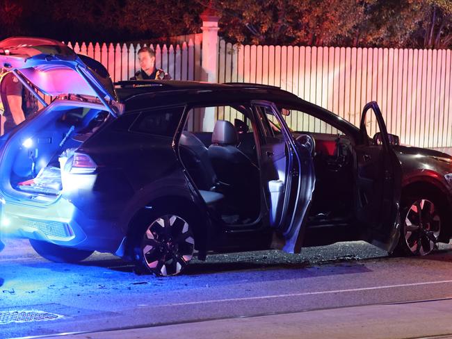 Police used stop sticks before they swooped on the teens inside the vehicle. Picture: Alex Coppel