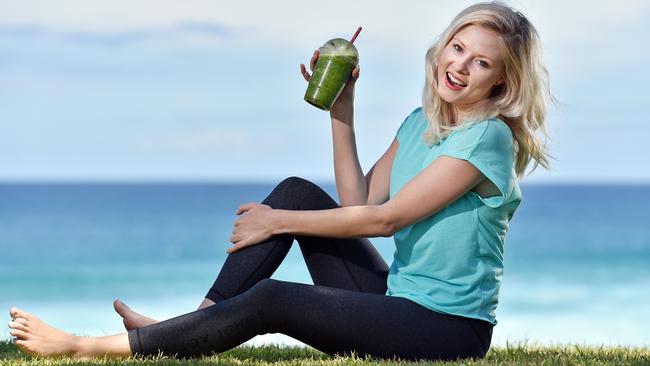 Cori Lindsey enjoying a hemp smoothie at Bondi. Picture: Troy Snook