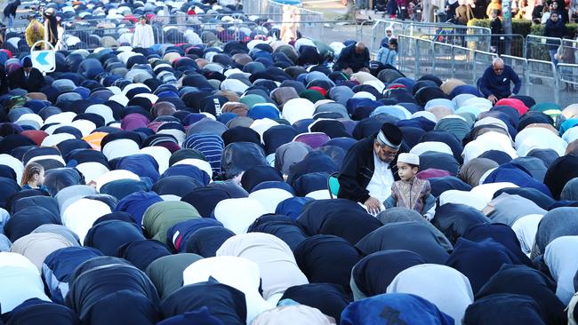 Lakemba Mosque conducts prayers for Eid Al Adha, the Islamic festival of sacrifice, as "prayers for rain", collecting donations to send to affected farmers. Picture: Hollie Adams