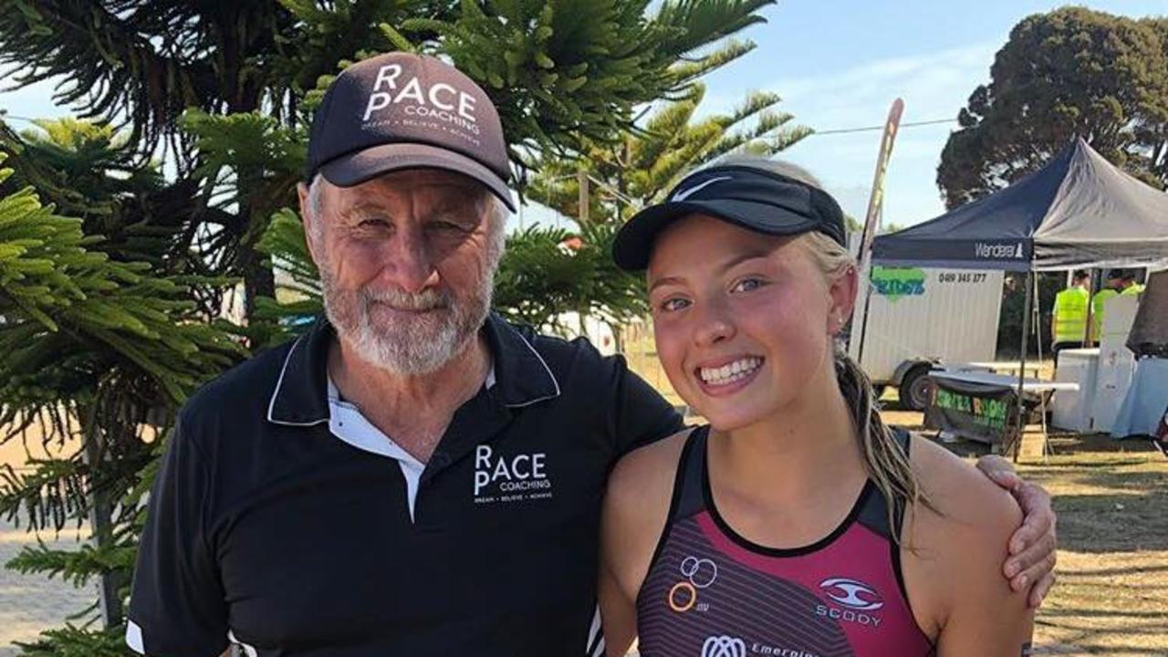 Coach Peter McKenzie with Alexa Leary who he coached in triathlons for six years. Picture: Social Media