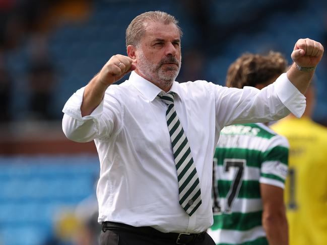 Celtic manager Ange Postecoglou celebrates his side’s latest win. Picture: Ian MacNicol/Getty Images