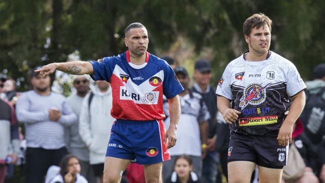 Anthony Mundine calls the shots during Nanima’s clash with the Redfern All Blacks. Picture: Jenny Evans