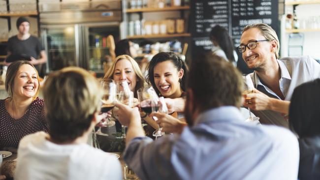 Friends get together at a dinner party.