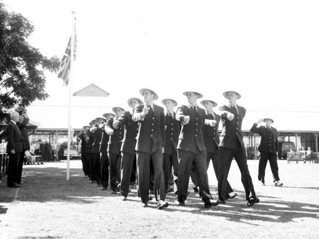 1958: The passing out parade for 24 new police constables at the Police Depot, Petrie Terrace, Brisbane.