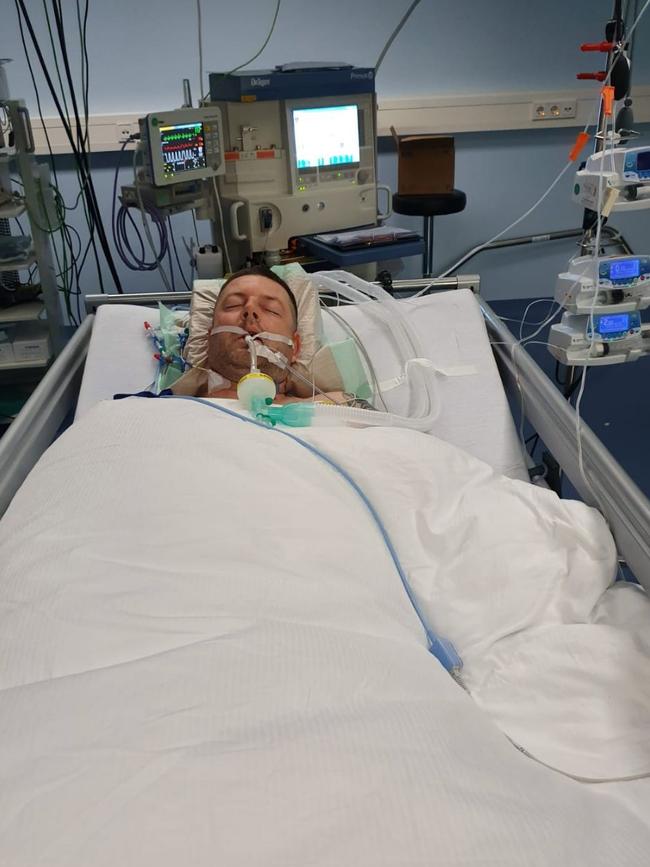 Phillip Frech on life support after one of his surgeries in Germany. Picture: Supplied