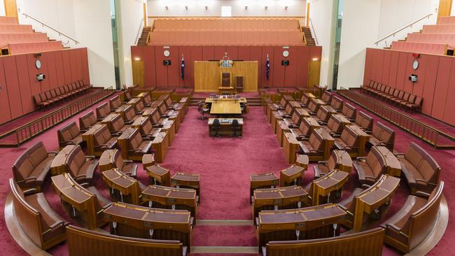 Canberra, Australia – June 28, 2016: View of inside of the Senate chamber of the Parliament House where federal laws are debated and voted by senators.