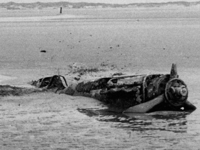 Out of the mud ... Spitfire P9374 emerges from a sandy beach near Calais in 1980. Source: Christies