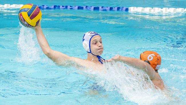 Ethan Topp in the Queensland Premier League Water Polo match between North Brisbane Polo Bears and Carina Leagues Warriors at Fortitude Valley Pool. Picture: Richard Walker