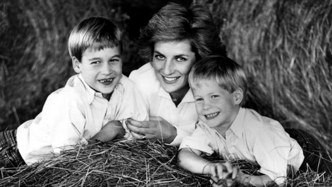 Diana, Princess of Wales with her sons Prince William, left, and Prince Harry, right, in 1990.