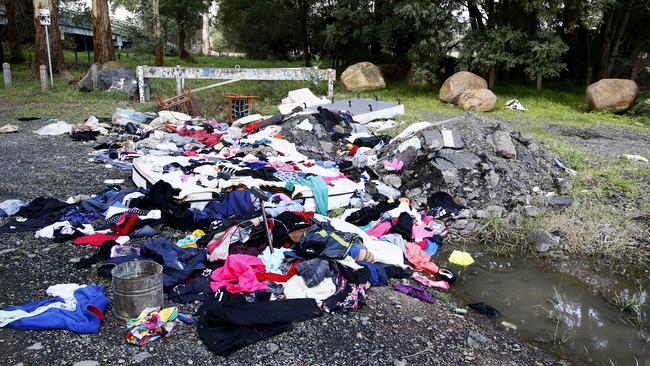 Dumped rubbish by the Yarra River, Woori Yallock. Picture: Paul Loughnan