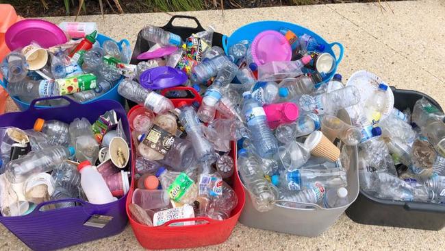 Some of the piles of bottles collected by the Safety Beach/Dromana Beach Patrol group. Picture: Supplied