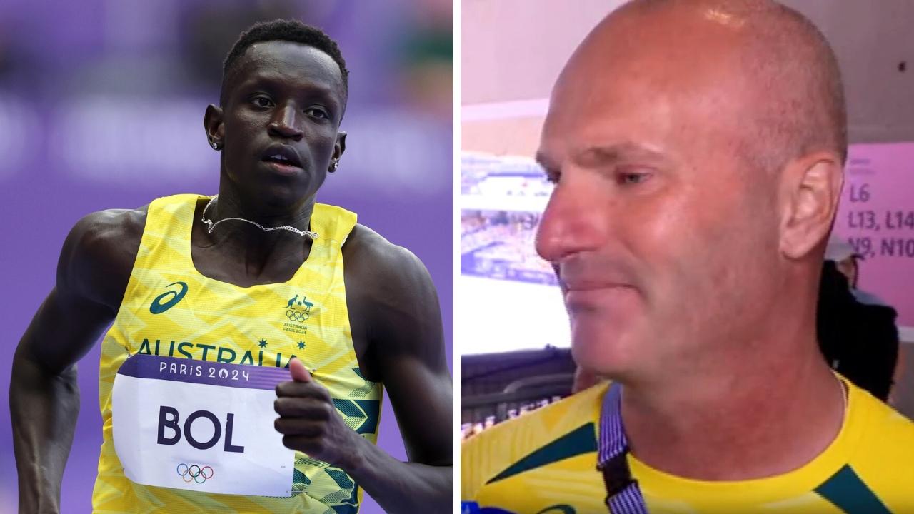 Peter Bol's coach was in tears. Photo: Channel 9.