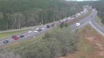 The Bruce Hwy and Johnston Rd at the Glasshouse Mountains about 12.30pm. Picture: TMR Camera