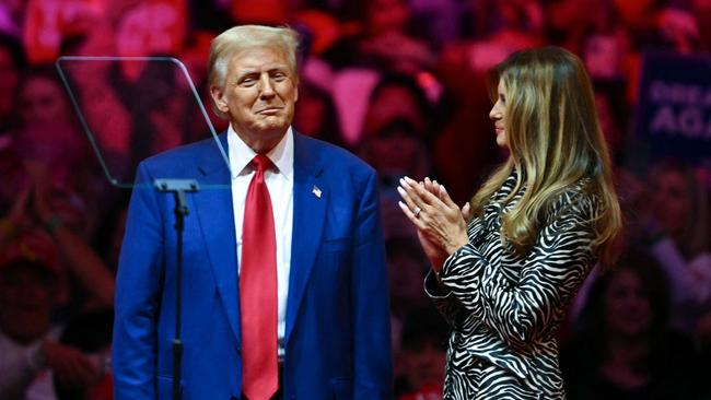 Former US first lady Melania Trump applauds her husband Donald after he spoke at a campaign rally at Madison Square Garden in New York. Picture: AFP