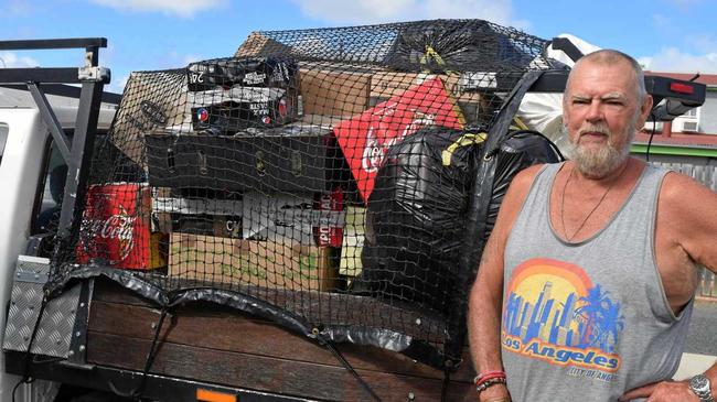 Peter Coote recycles at Biggenden to raise money for research into motor neurone disease. Picture: Erica Murree