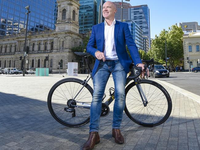 Tour Down Under race director Stuart O'Grady poses for a portrait at Victoria Square in Adelaide, Tuesday, December 2, 2019. (AAP Image/Roy Vandervegt) NO ARCHIVING