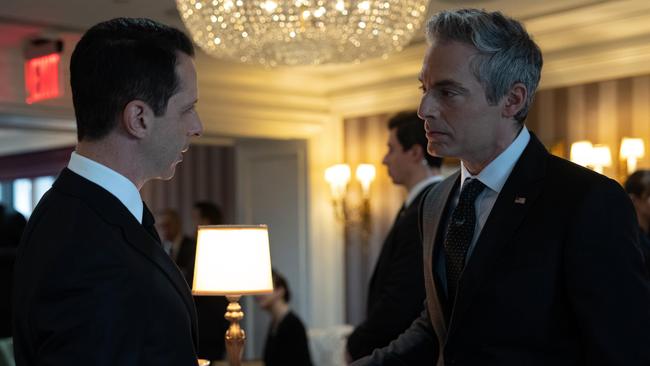 Kendall Roy (Jeremy Strong) and President-elect Jeryd Mencken (Justin Kirk). Picture: Binge/HBO