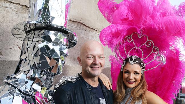 Chris Braithwaite and Madalyn Milazzo pose with Brisbane Festival Creative Director David Berthold at The Powerhouse in New Farm, Brisbane on Wednesday, July 25, 2018. Brisbane Festival will start in September. (AAP Image/Claudia Baxter)