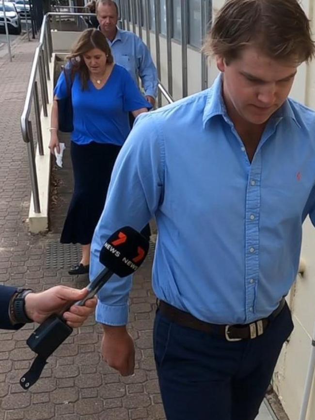 James Paul Bryson outside Naracoorte Magistrates Court on Wednesday, January 24, 2024, for his first appearance on charges over a double fatal car crash. Picture: 7NEWS