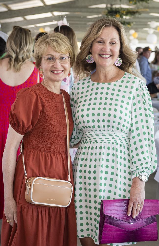 Suzanne Collman (left) and Theresa Hay at Warwick Cup race day at Allman Park Racecourse, Saturday, October 14, 2023. Picture: Kevin Farmer