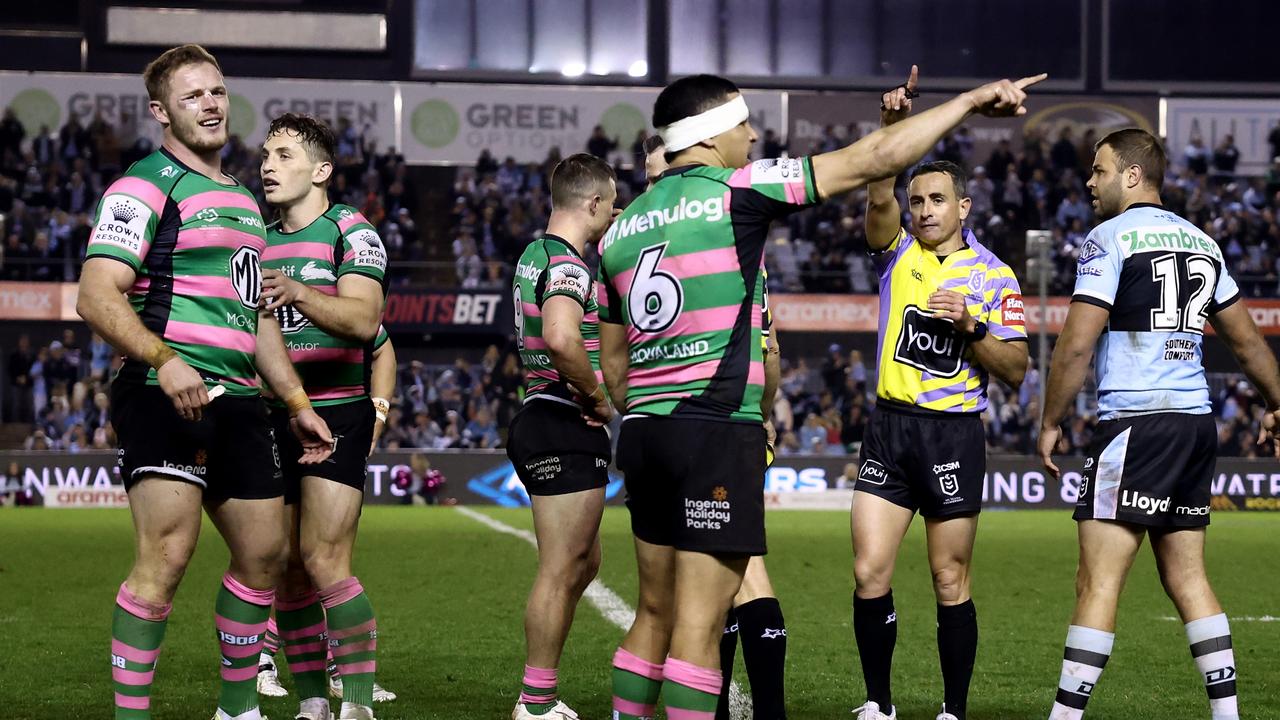 Tom Burgess (left) sent off by referee Gerard Sutton (Photo by Matt King/Getty Images)