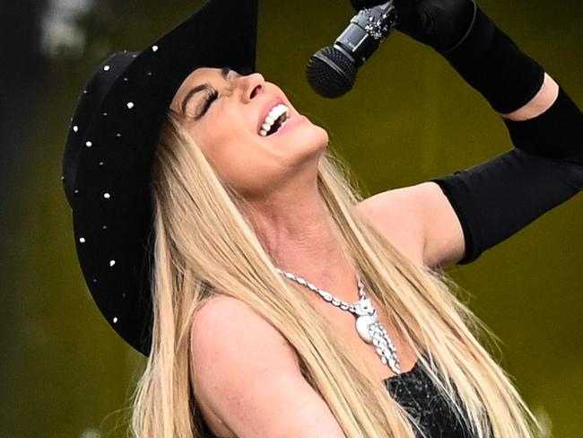 GLASTONBURY, ENGLAND - JUNE 30: Shania Twain performs on the Pyramid stage during day five of Glastonbury Festival 2024 at Worthy Farm, Pilton on June 30, 2024 in Glastonbury, England. Founded by Michael Eavis in 1970, Glastonbury Festival features around 3,000 performances across over 80 stages. Renowned for its vibrant atmosphere and iconic Pyramid Stage, the festival offers a diverse lineup of music and arts, embodying a spirit of community, creativity, and environmental consciousness. (Photo by Joe Maher/Getty Images)