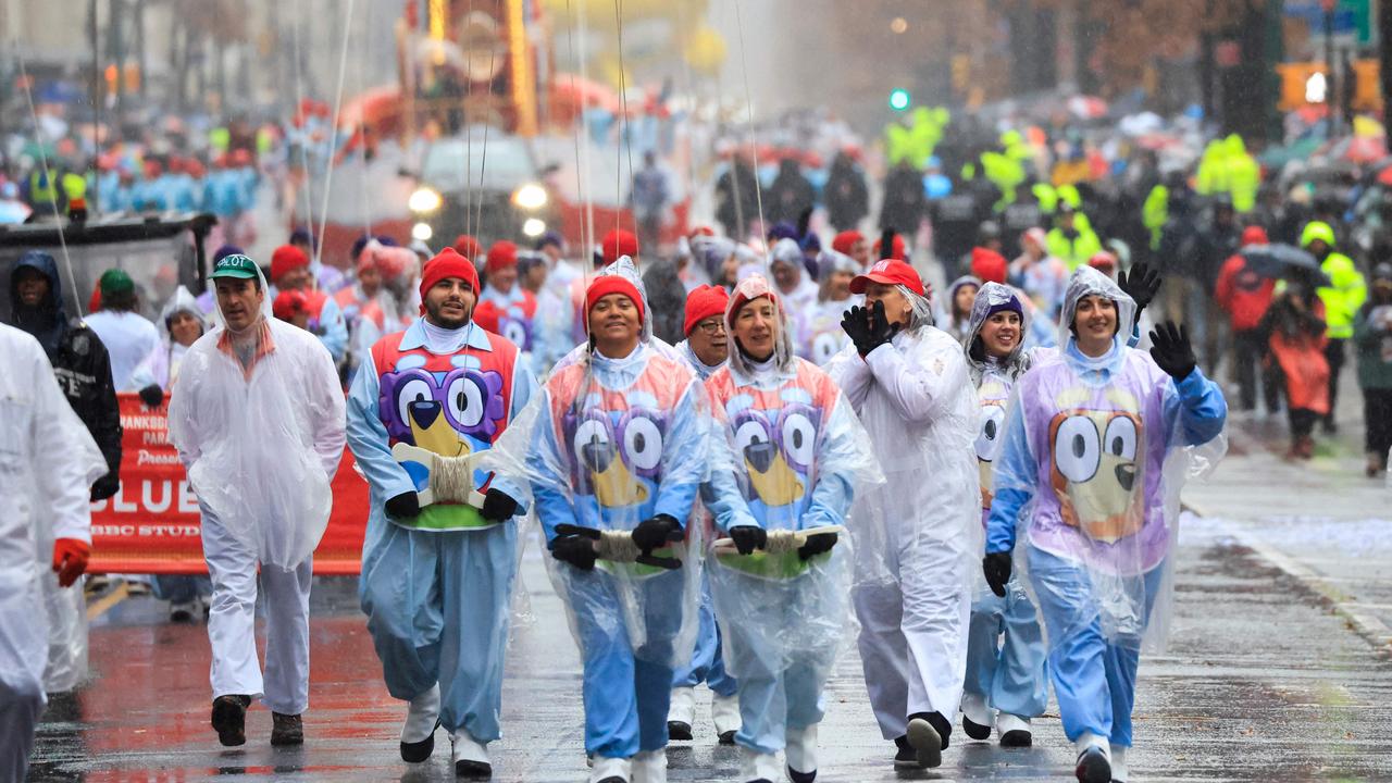 The Bluey balloon team march during the Annual Thanksgiving Day Parade. Picture: Kena Betancur / Getty Images North America / Getty Images via AFP