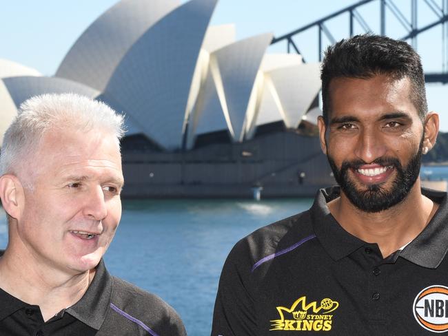 Sydney Kings coach Andrew Gaze with Amritpal Singh. Picture: AAP