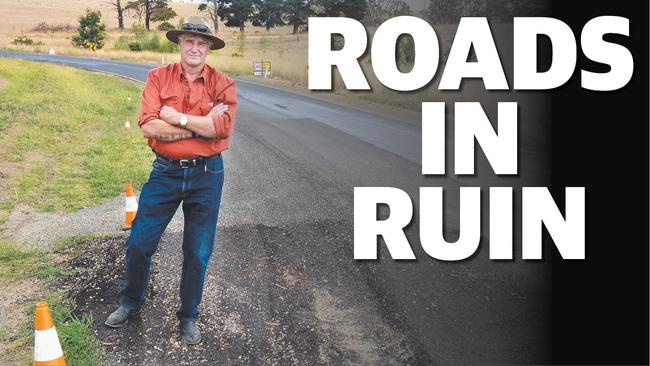 Back track: Emiel Timmers on Casterton-Apsley Rd, which he describes as one of the worst roads in the state. Picture: Kate Dowler