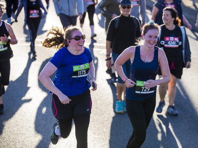 Run the Bridge Fun Run 2020 across Tasman Bridge. Picture: RICHARD JUPE