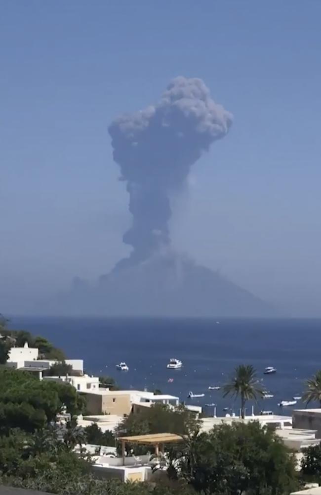 The eruption spewed fiery chunks of lava onto the tiny Italian island, panicking residents and tourists. Picture: Carlo Poggio via AP