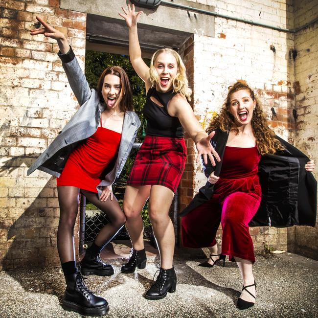 Performers Ruby Clark, Chloe Rose Taylor and Natasha Veselinovic star in Lesbian Love Stories, which is part of Adelaide’s Feast Festival. Picture: Nigel Hallett