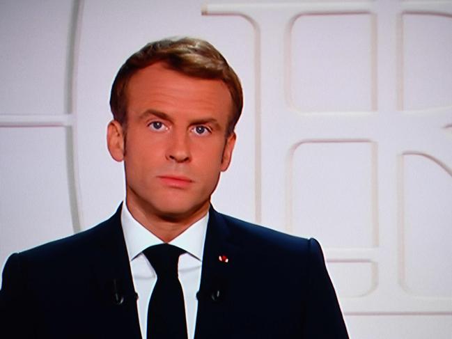 France's President Emmanuel Macron addresses the nation on Covid-19. Picture: AFP