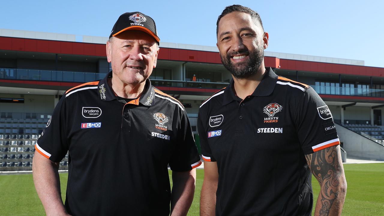 Tim Sheens and Benji will team up in the Tigers’ coaches box from next season. Picture: David Swift