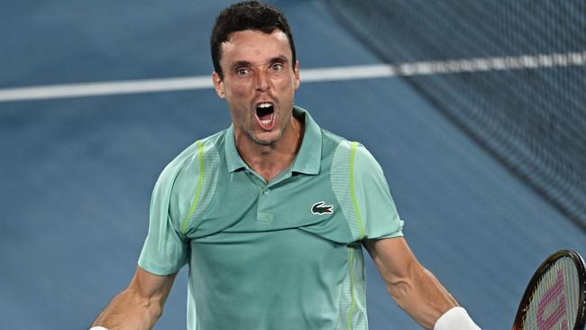 Spain's Roberto Bautista Agut celebrates his victory.