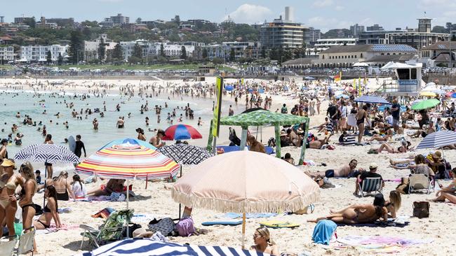 People flocking to Bondi Beach on Tuesday. Picture: Monique Harmer