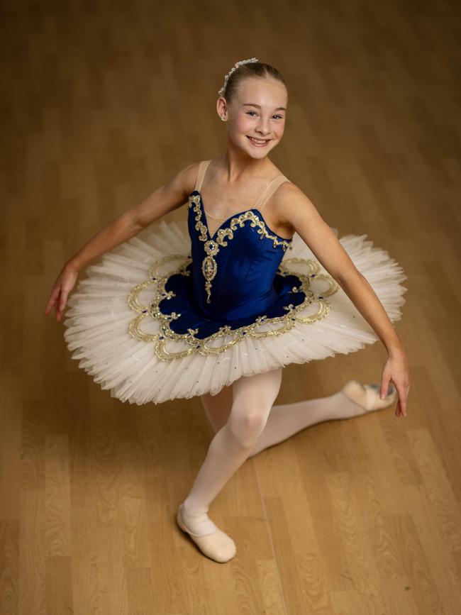 Dancer Sofia shows off her poses in costume. Picture: Kelly Barnes